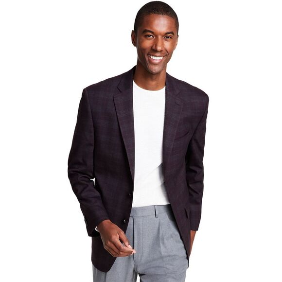 Michael Kors Mens Classic Fit Plaid Sport Coat 38 Short Wine - NWT $295